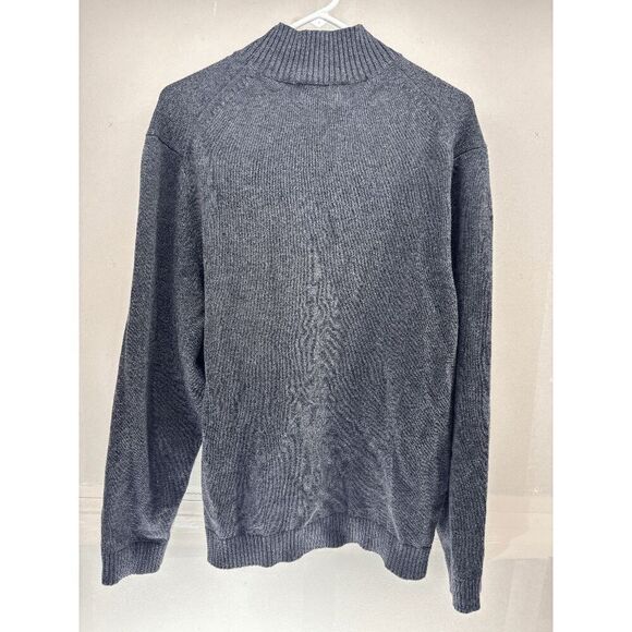 Vintage Eddie Bauer Mock Neck Y2K 90s Gray Knit Cotton Sweater Size Large EUC - Picture 2 of 3
